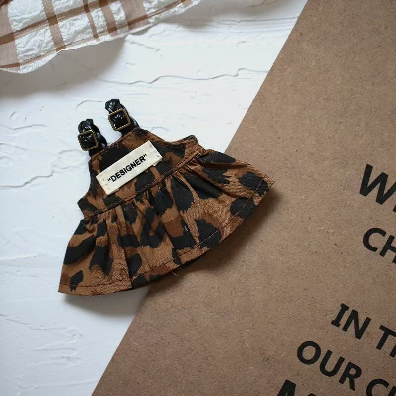 Labubu Keychain Outfit: Y066 Leopard Print Overalls | Doll Clothes Accessory Labubu Doll Clothes: Y066 Leopard Print Overall Dress for Keychain Vinyl Figure