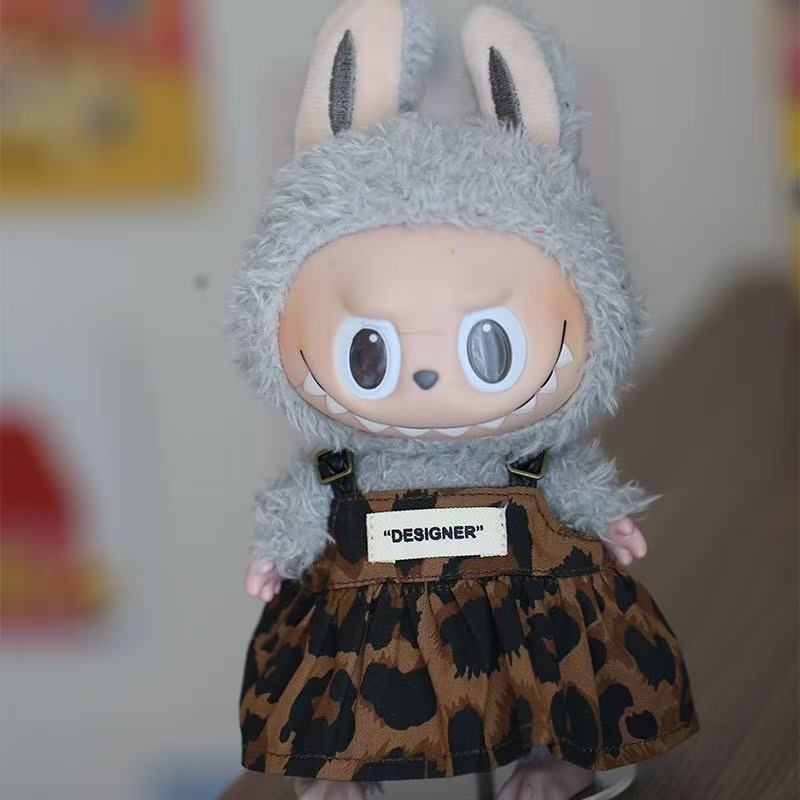 Labubu Keychain Outfit: Y066 Leopard Print Overalls | Doll Clothes Accessory Labubu Doll Clothes: Y066 Leopard Print Overall Dress for Keychain Vinyl Figure