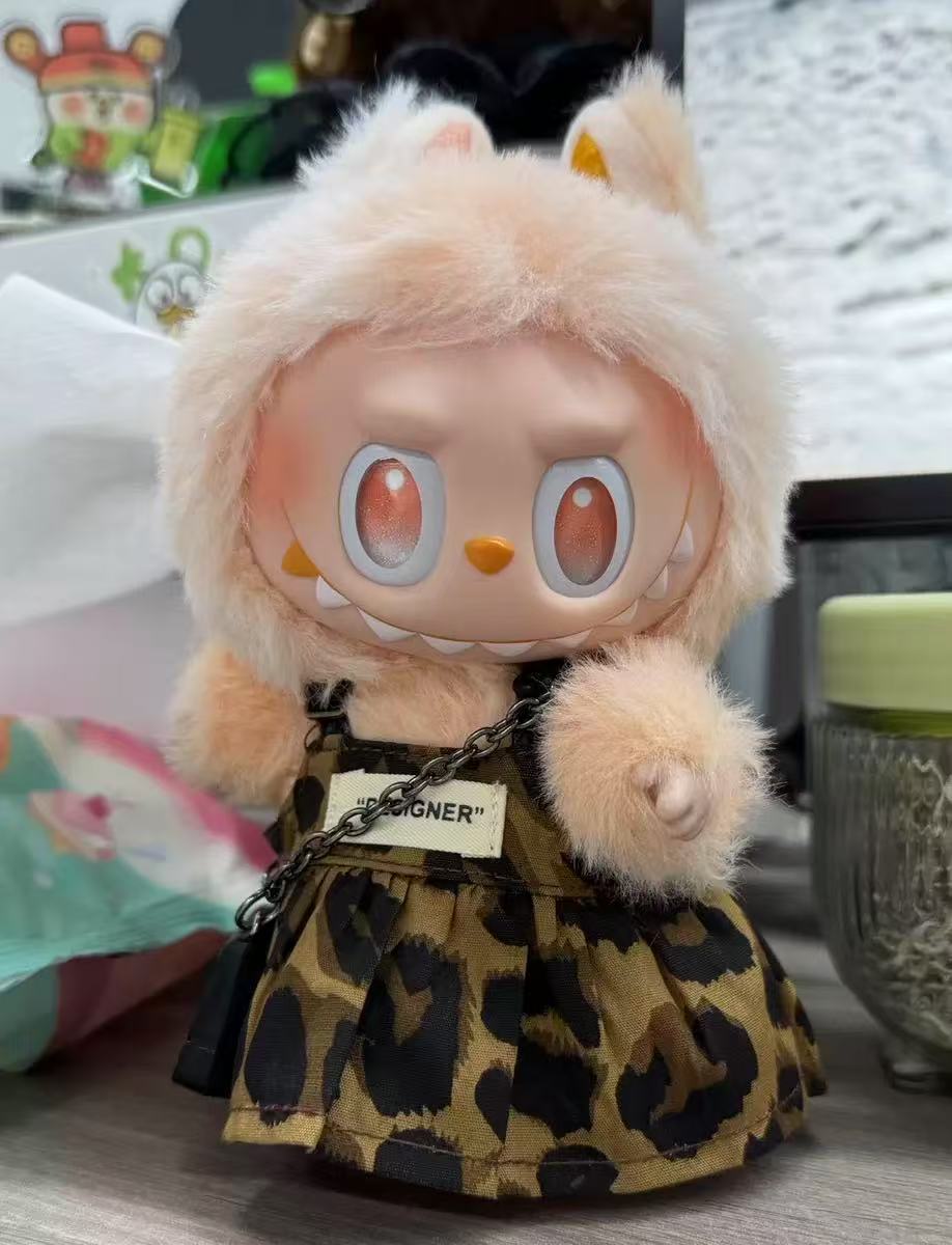 Labubu Keychain Outfit: Y066 Leopard Print Overalls | Doll Clothes Accessory Labubu Doll Clothes: Y066 Leopard Print Overall Dress for Keychain Vinyl Figure